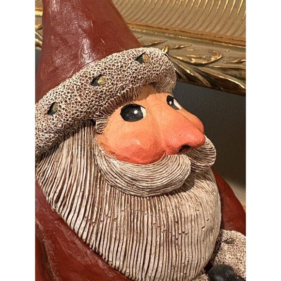 Gail Laura Folk Art Santa Large Round Heavy Sculpture 1990 Signed 8” - Picture 4 of 6